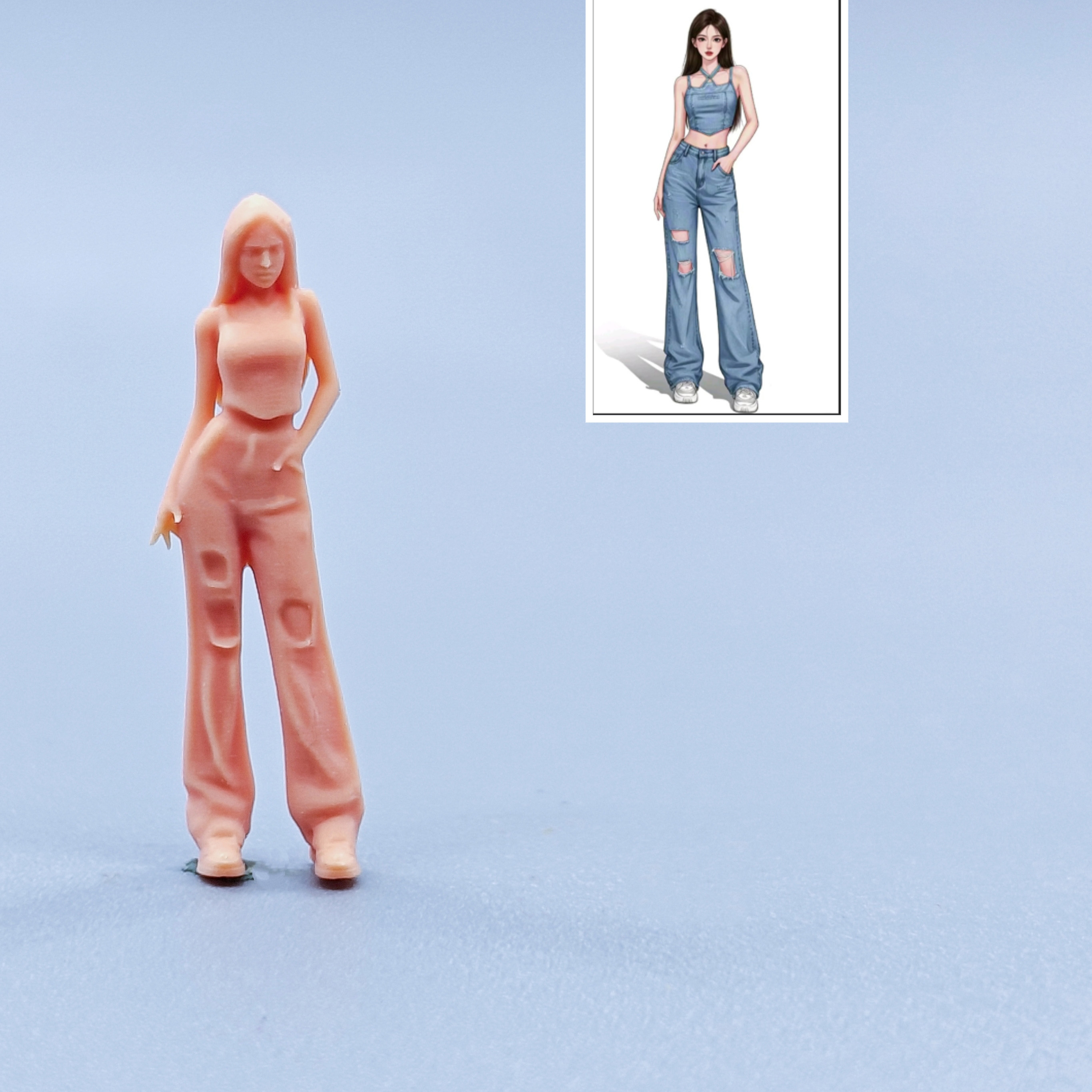 【嗯哼模型】现货1:64人偶1:43微缩白模 潮酷女孩 C330
