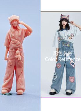 【嗯哼模型】现货1:64人偶1:43微缩白模 戴帽工装女生 C419