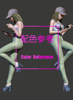 SuperGe1/64白模人偶鸭舌帽靠墙看手机抽烟女素模直接上色T535