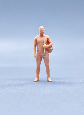 【嗯哼模型】1:64人偶1:43微缩白模 站姿 背包壮实短发男 V824