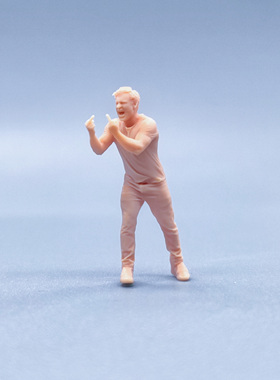 【嗯哼模型】1:64人偶1:43微缩白模站姿愤怒Rock Fxxk手势男 V902