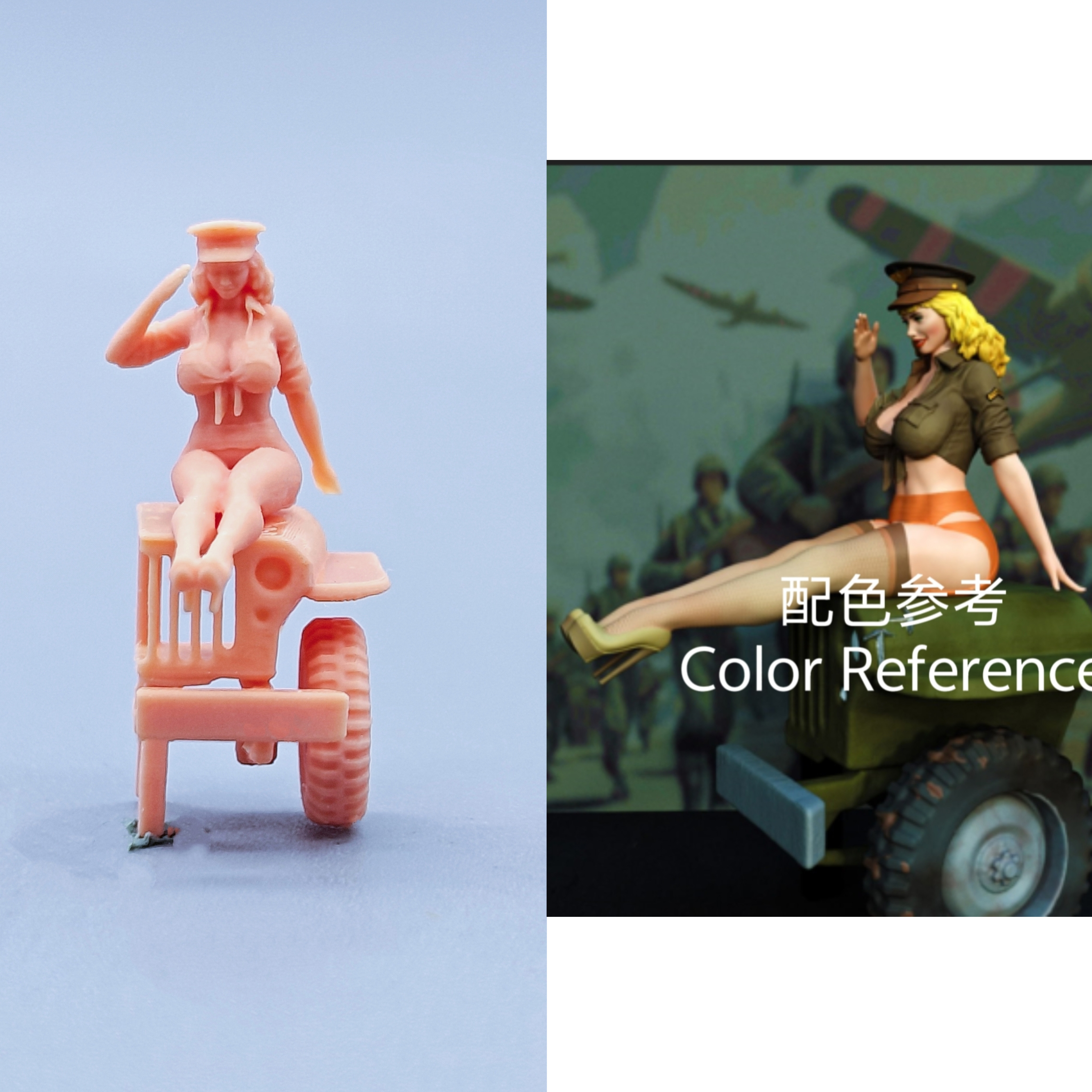 【嗯哼模型】现货1:64人偶1:43微缩白模 女长官敬礼 C412
