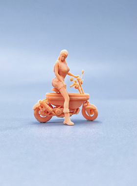 【嗯哼模型】1:64人偶1:43微缩白模机车背包女板凳车 V533