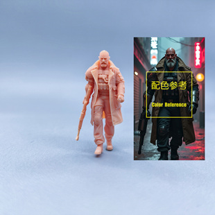 【嗯哼模型】现货1:64人偶1:43微缩白模朋克 风衣欧美壮汉 W531
