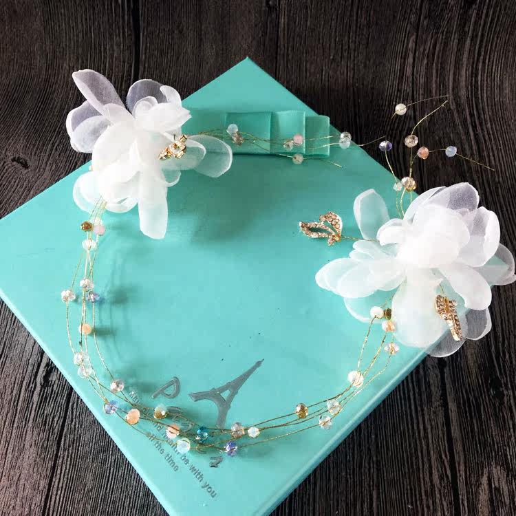 森系韩式新娘白色纱花朵多层彩色水晶珠花环头饰头花婚纱礼服发饰在类目 饰品/流行首饰/时尚饰品新, 发饰中 - 来自Buy2taobao.com提供专业的淘宝代购服务