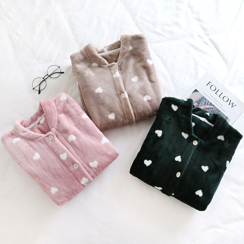 SINGLE TOP CORAL VELVET PAJAMAS WOMENS SPRING AND AUTUMN THICKENED WARM SUIT AUTUMN AND WINTER THIN FLANNEL LOUNGEWEAR