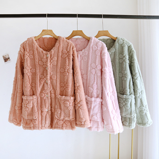 单件上衣睡衣冬季女款珊瑚绒加厚加绒长袖可爱宽松法兰绒家居服厚