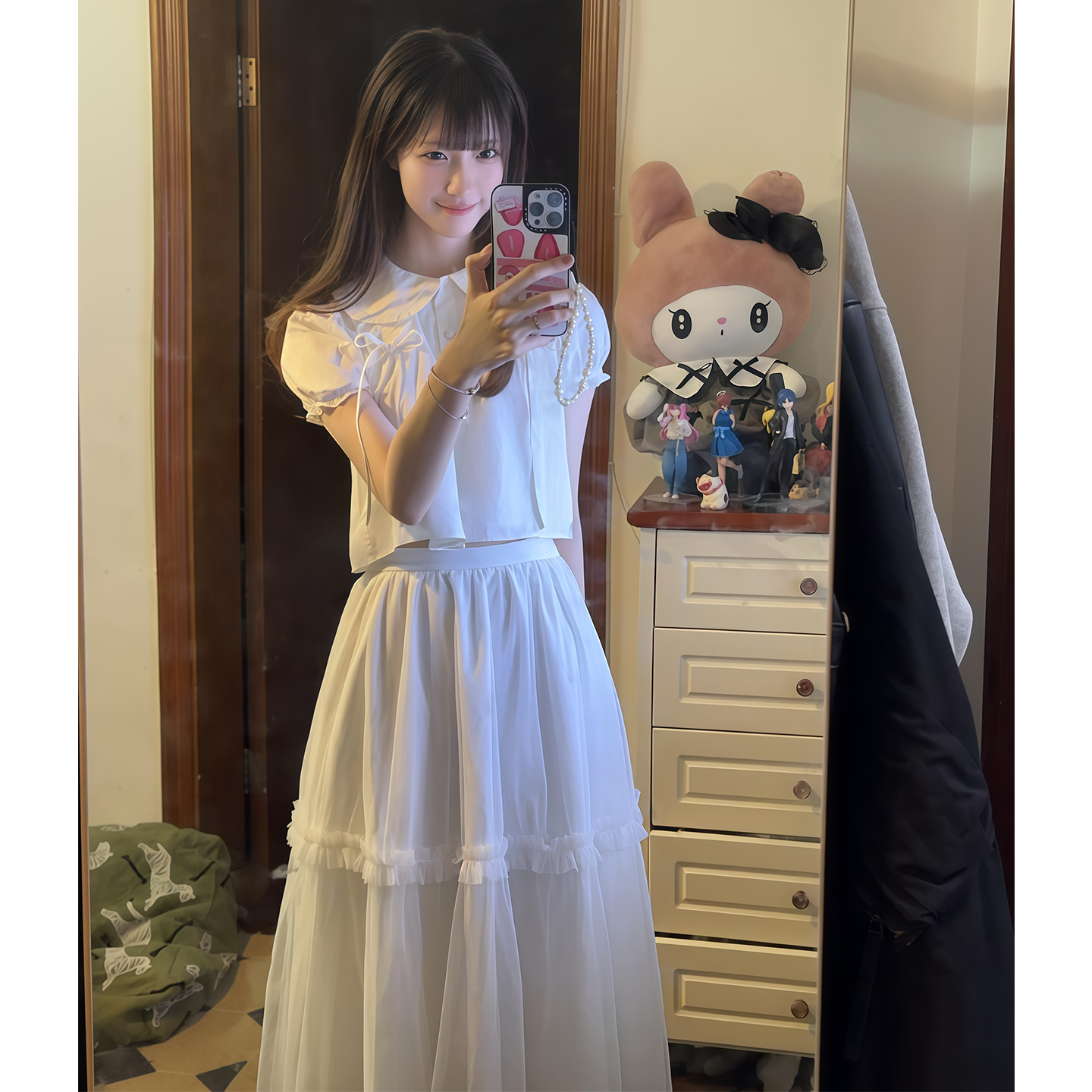 【甜美元气】夏日超仙少女套装裙娃娃领蝴蝶结短款衬衫蛋糕长裙子