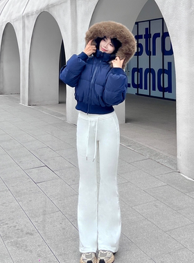 【韩风修形】深蓝色短款大毛领棉服女 冬季保暖显瘦显高棉衣外套