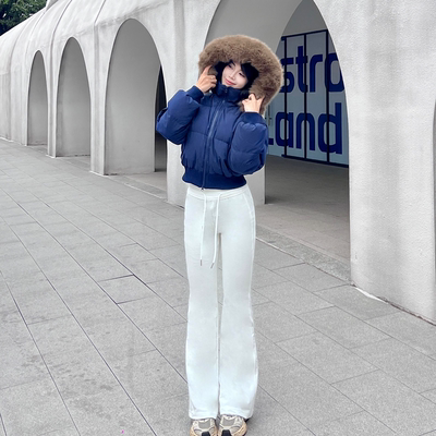 【韩风修形】深蓝短款大毛领棉服