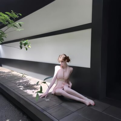 法式粉色挂脖收腰A字连衣裙高级