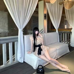夏季法式浪漫风蝴蝶结荷叶边连衣裙女夏重工绝美生日礼服裙百搭款