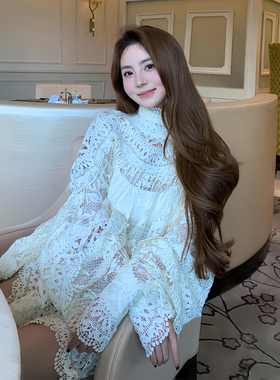 【法式柔 lace】浪漫焦点！满幅蕾丝上衣女早秋设计高级镂空衬衫