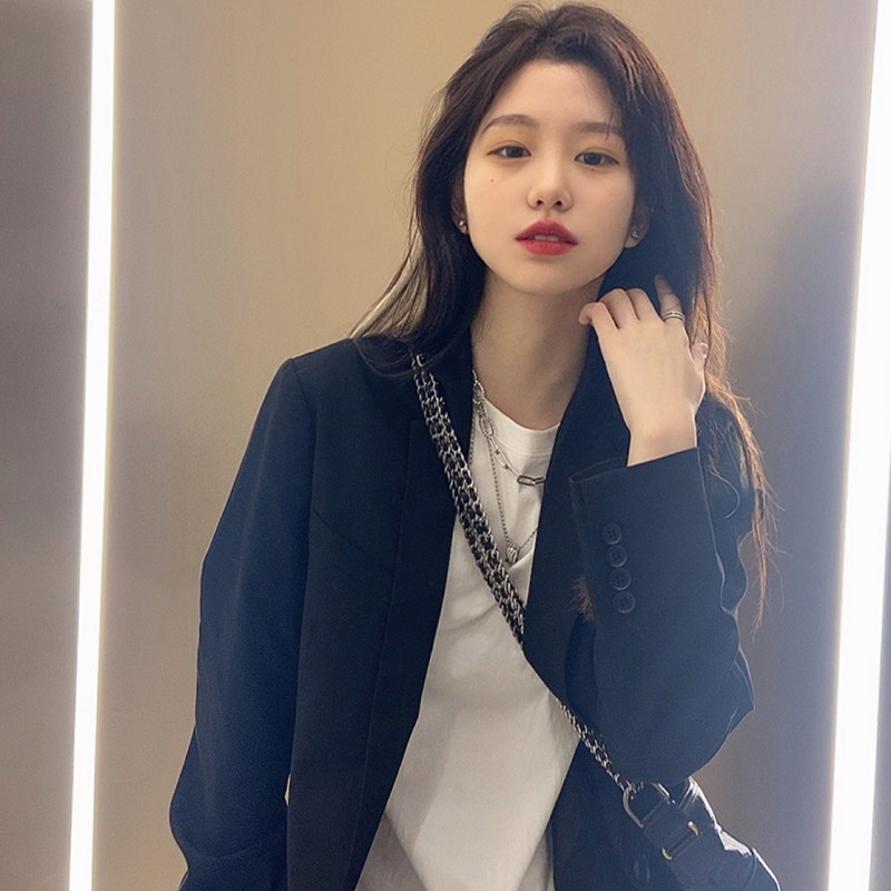 黑色西装外套女春秋2025新款韩版宽松中长款设计感小众休闲小西服