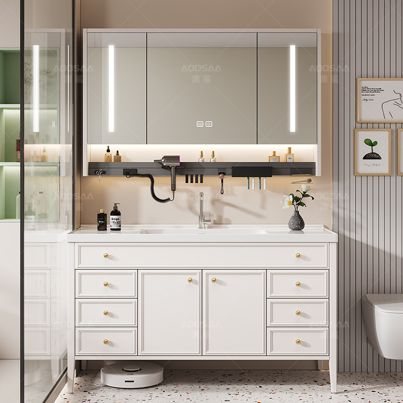 美法式复古浴室柜洗脸盆柜组合带腿落地式卫浴柜洗手盆洗漱台橡木