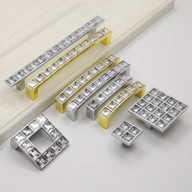方形柜门水晶拉手U型现代简约抽屉鞋柜橱柜柜门钻石双孔把手