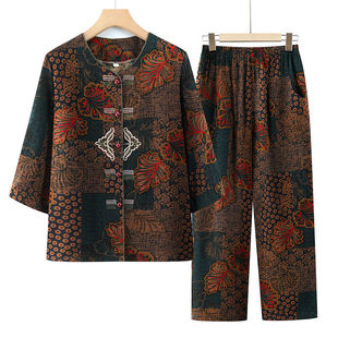 中老年人女兩件套老太太襯衫 奶奶夏裝 套裝 老人衣服媽媽裝 薄款 衣服