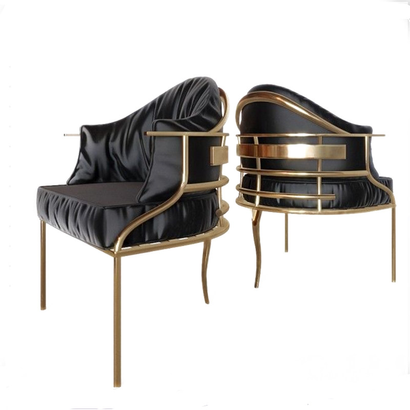 轻奢不锈钢餐椅现代简约设计师创意休闲真皮椅子样板间酒店洽谈椅