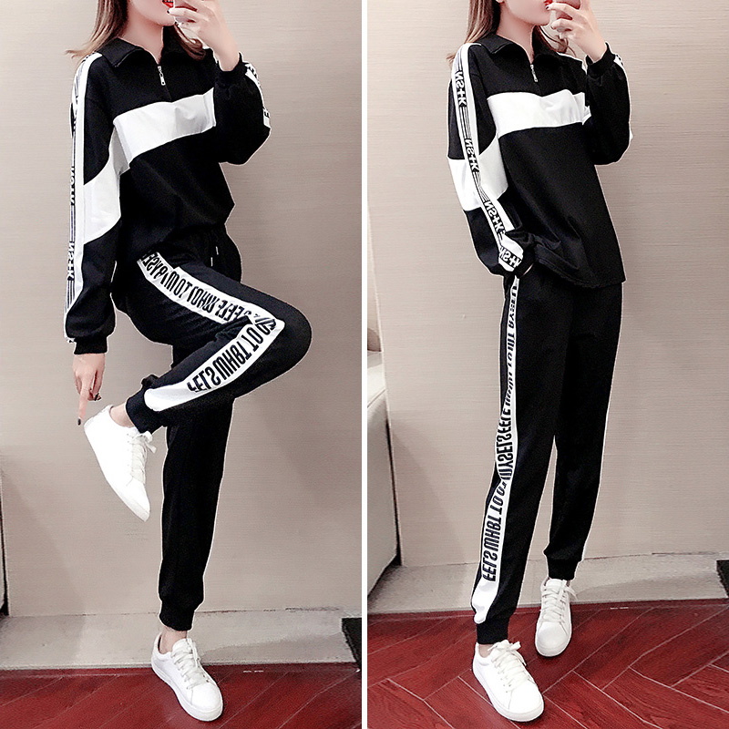 运动服套装女长袖秋季新款胖mm大码休闲两件套时尚遮肉显瘦二件套