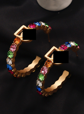 耳环钛钢D镂空P圆形彩色锆石M时尚滴胶爱心珍珠耳钉首饰品ZG2142