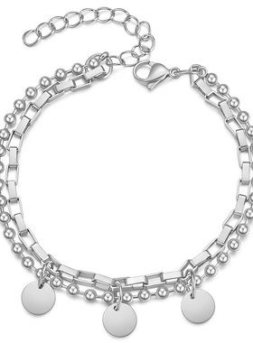 欧美爱心钛钢锆石珍珠26个英文字母V月亮L圆珠双层十字手链AD1620