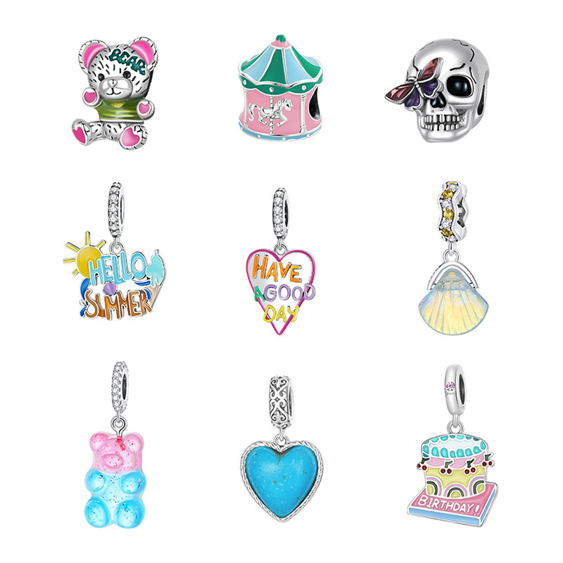 原创旋转木马珠子小熊散珠骷髅头爱心绿松石蛋糕串珠diy手链配件