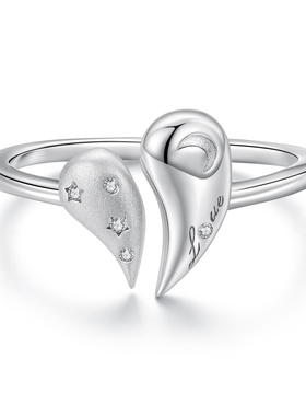 原创通体s925纯银母亲节爱心开口戒指深情母爱星月心形指环戒指