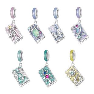 新款 手链串珠配件 通体S925纯银审判高塔战车吊坠塔罗牌diy个性