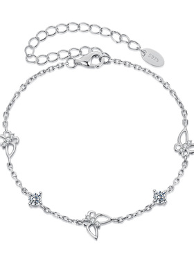 新款s925纯银蝴蝶莫桑石手链简约闪耀莫桑钻幸运手链饰品精致百搭