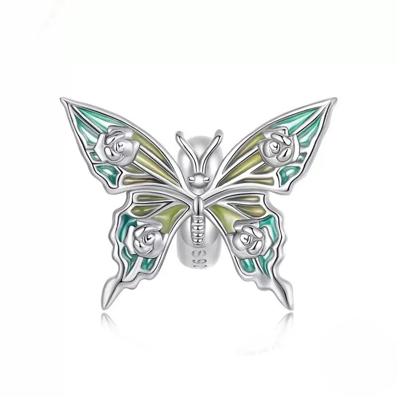 s925纯银幻彩蝴蝶硅胶定位隔珠 原创diy水晶手链串珠饰品配件