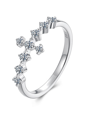 原创莫桑石十字架星光戒指精致闪耀通体s925纯银叠戴指环戒指轻奢