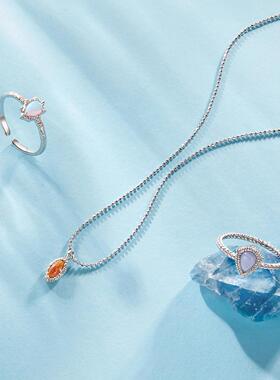 原创通体s925银极光澳宝系列套装项链 玛瑙天河石戒指热销锁骨链