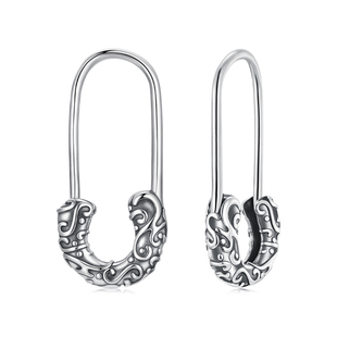 原创复古卷草纹回形针耳钩 个性中古风s925银扣针耳环耳饰高级感