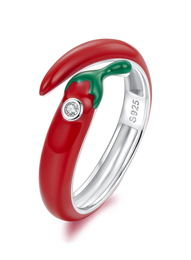 个性时尚s925纯银红辣椒开口戒指创意设计感红色滴油戒指精致百搭