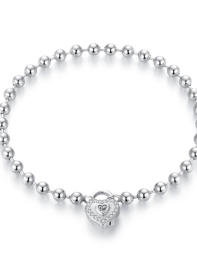 原创s925纯银爱心锁头珠珠手链简约百搭心形基础手链单链轻奢圆珠