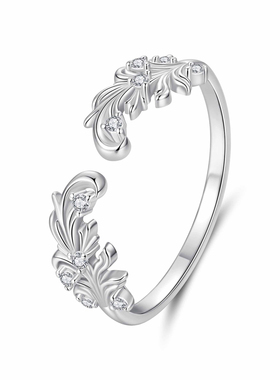 原创s925纯银花纹开口戒指精致复古气质水草纹戒指手饰简约经典款
