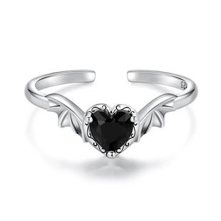 原创黑锆爱心翅膀戒指男欧美复古个性中性ins风戒指女轻奢925纯银