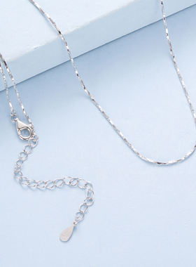 s925纯银镀白金基础项链单链欧美简约多角闪链百搭高级感锁骨链