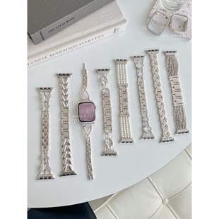 新款 表带 星光色金属不锈钢适用于苹果s10applewatch9代87SE静静