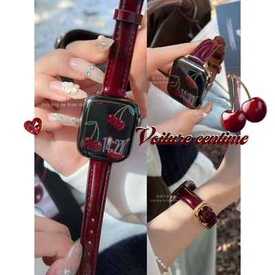油蜡皮进口车厘子红iwatch表带