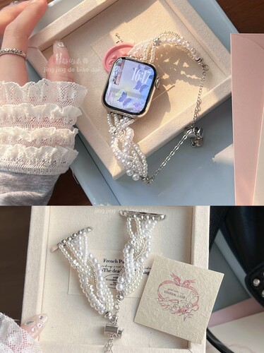 静静的表带手作珍珠缠绕闪闪珠链