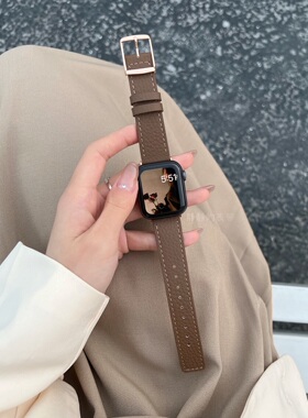 荔枝纹柔软夏双面真牛皮适用于s978代applewatch9856SE静静的表带