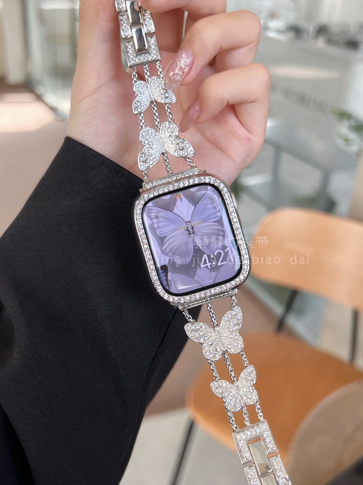蝴蝶细钻金属首饰链适用于苹果applewatchs789代6543SE静静的表带 智能设备 智能手表手环表带/腕带 原图主图