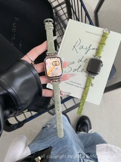 星星吊坠印花真皮拼金属女适用于9代applewatch98765SE静静的表带