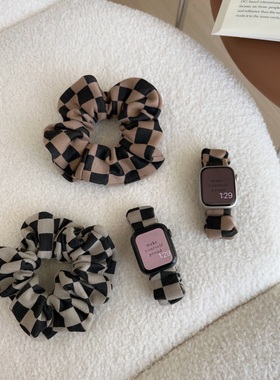 iwatch纯棉格子大肠圈456SE78代韩系ins适用于applewatch苹果表带