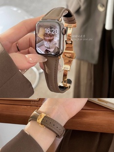 真羊皮柔软星光适用于s10代applewatch987SE静静 蝴蝶扣细款 表带