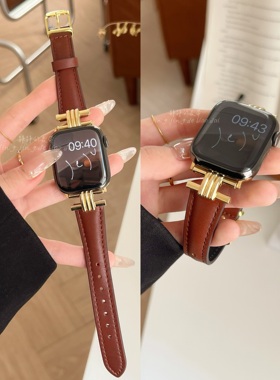 金属拼复古真皮细款表带适用于苹果applewatch978代654静静的表带