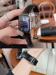 美洲鳄鱼皮真皮蝴蝶扣适用于applewatch苹果手表SE表带iwatch静静
