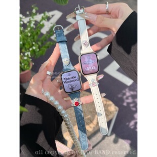 超软细牛仔土星钻复古感s10表带适用于苹果applewatch9静静 表带