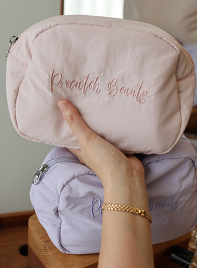 字母刺绣大容量化妆包粉色紫色旅行拉链收纳袋洗漱包大号内胆包